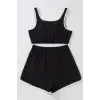 Kadın Siyah Askılı Crop Top ve Şortlu Gecelik Takım