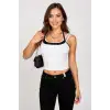 Kadın Siyah Beyaz Çift Renk Çapraz Askılı Crop Top Bluz