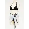 Kadın Siyah Beyaz Pareolu Yandan ve Boyundan Bağlamalı 3lü Bikini Takımı – Modern, Konforlu ve Günlük Kombinlere Uygun