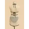 Kadın Siyah Beyaz Pareolu Yandan ve Boyundan Bağlamalı 3lü Bikini Takımı – Modern, Konforlu ve Günlük Kombinlere Uygun
