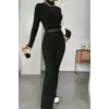 Kadın Siyah Boğazlı Crop Top ve Yüksek Bel Eşofman Takımı Spor Şık Kombin