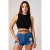Kadın Siyah Çapraz Bağlamalı Crop Top Büstiyer – Modern ve Şık Tasarım