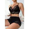 Kadın Siyah Kaşkorse ve Dantel Detaylı Şortlu Gecelik Takım