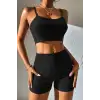 Kadın Siyah Şortlu Kaşkorse Gecelik Takım – Modern, Konforlu ve Günlük Kombinlere Uygun
