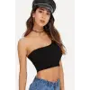 Kadın Siyah Tek Omuz Crop Büstiyer – Modern ve Şık Tasarım