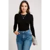 Kadın Siyah Uzun Kollu Fit Basic Crop Top Bluz