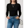 Kadın Siyah Uzun Kollu Fit Basic Crop Top Bluz