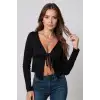 Kadın Siyah Uzun Kollu Önden Bağlama Detaylı Crop Top Bluz – Şık, Rahat ve Kolay Kombinlenebilir