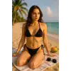Kadın Siyah Yandan ve Boyundan Bağlamalı Bikini Mayo Takımı – Modern, Konforlu ve Günlük Kombinlere Uygun