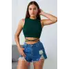 Kadın Yeşil Çapraz Bağlamalı Crop Top Büstiyer – Modern ve Şık Tasarım