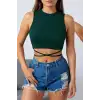 Kadın Yeşil Çapraz Bağlamalı Crop Top Büstiyer – Modern ve Şık Tasarım