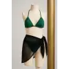 Kadın Yeşil Siyah Pareolu Yandan ve Boyundan Bağlamalı 3lü Bikini Takımı – Modern, Konforlu ve Günlük Kombinlere Uygun