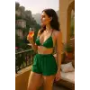 Kadın Yeşil Şortlu Belden ve Boyundan Bağlamalı Bikini Takımı – Modern, Konforlu ve Günlük Kombinlere Uygun