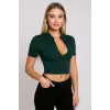 Kadın Yeşil Yarım Fermuarlı ve Kısa Kollu Crop Top Bluz – Şık, Rahat ve Kolay Kombinlenebilir