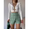 Kapaklı tüvit şort etek yeşil
