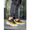 KB-056 Kuback Siyah Sarı Detaylı Beyaz Yüksek Taban Günlük Spor Ayakkabı