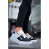 KB-X155 Kuback Siyah Cilt Beyaz Cilt Detaylı Beyaz Yüksek Taban Günlük Spor Ayakkabı