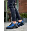 KB-X8 Kuback Siyah Cilt Mavi Süet Detaylı Siyah Yüksek Taban Günlük Spor Ayakkabı
