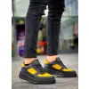 KB-X8 Kuback Siyah Sarı Cilt Yüksek Taban Günlük Spor Ayakkabı