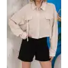 Kemer cepli keten crop gömlek krem s255350