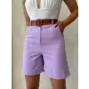 Kemerli gabardin şort lila s25735