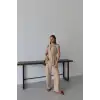 Keten yelek pantolon takım bej pt