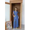 Keten yelek pantolon takım indigo pt