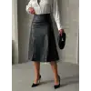 Komple parçalı deri etek siyah h26441