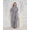 Kuşaklı gömlek yaka salaş tulum gri s255822