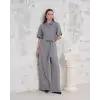 Kuşaklı gömlek yaka salaş tulum gri s255822