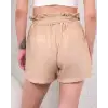 Kuşaklı keten şort bej s255265