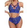 Mavi Çapraz Ip Detaylı Şık Sütyen  Külot Takım