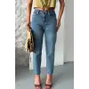 Mom fit kar yıkama bıyık detaylı jeans pantolon d2006