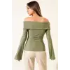 Omzu Açık Fermuarlı Bluz haki T4330