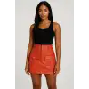 Önden iki cepli deri etek turuncu h240040