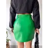 Önden iki cepli deri etek yeşil h240040