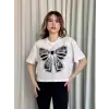 Oversize Beyaz baskılı crop tişört