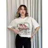 Oversize Beyaz baskılı crop tişört