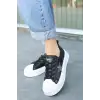 Piata Siyah Cilt Beyaz Tabanlı Bağcıklı Spor Ayakkabı
