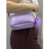 Ponpon mor cilt çanta