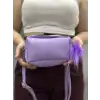 Ponpon mor cilt çanta