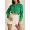 Poplin crop gömlek yeşil s3060
