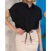 Sıfır kollu bağlamalı crop gömlek siyah s255359