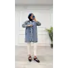 Taşlı tunik ceket kar yıkama orta mavi d2516