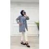 Taşlı tunik ceket kar yıkama orta mavi d2516