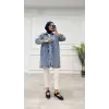 Taşlı tunik ceket kar yıkamalı mavi d2516