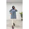 Taşlı tunik ceket kar yıkamalı mavi d2516