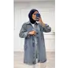 Taşlı tunik ceket kar yıkamalı mavi d2516