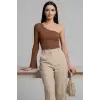 Tek Omuzlu Basic Bluz kahve T4275
