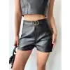 Tokalı deri şort siyah s24444